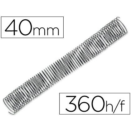 Spirale q-connect métallique relieur pas 4:1 360f calibre 1.2mm diamètre 40mm coloris noir boîte 25 unités