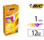 Stylo-bille bic 4 colours sun pointe moyenne 1mm couleurs fun violet/rose/jaune fluo/orange