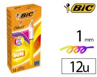 Stylo-bille bic 4 colours sun pointe moyenne 1mm couleurs fun violet/rose/jaune fluo/orange