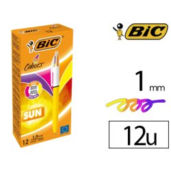 Stylo-bille bic 4 colours sun pointe moyenne 1mm couleurs fun violet/rose/jaune fluo/orange
