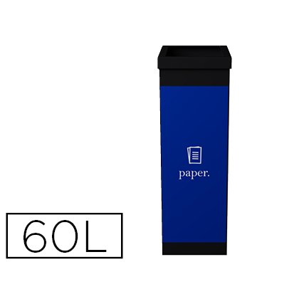 Corbeille paperflow tri sélectif papier 60l polystyrène choc haute résistance robuste coloris noir/bleu