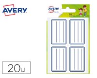 Étiquette scolaire avery lignes bleues adhésif permanent 36x56mm sachet 20 unités