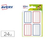 Étiquette scolaire avery lignes bleues et rouges adhésif permanent 36x56mm sachet 24 unités