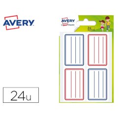 Étiquette scolaire avery lignes bleues et rouges adhésif permanent 36x56mm sachet 24 unités
