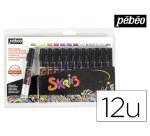 Marqueur peinture pébéo skrib acrylique brillant multi-supports pointe 0.7mm couleurs classiques set 12 unités