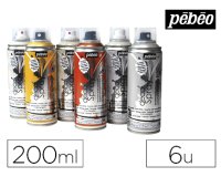 Spray pébéo décospray peinture acrylique indélébile utilisation intérieur extérieur coloris assortis set 6 unités 200ml