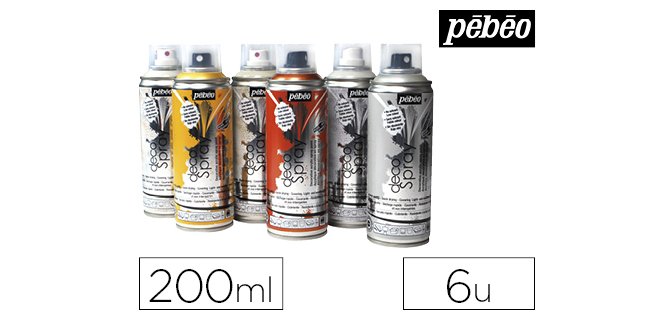 Spray pébéo décospray peinture acrylique indélébile utilisation intérieur extérieur coloris assortis set 6 unités 200ml