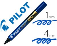 Marqueur pilot 400 permanent pointe biseautée large séchage instantané coloris bleu