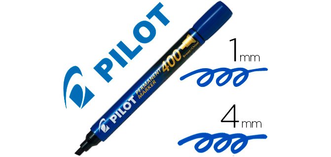 Marqueur pilot 400 permanent pointe biseautée large séchage instantané coloris bleu