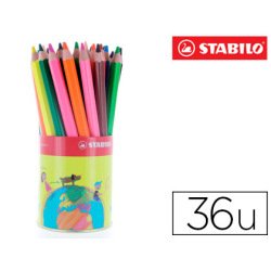 Crayon couleur stabilo jumbo hexagonal mine extra large 5mm pot métal 36 unités