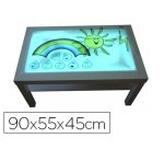 Table eclairage en bois de hetre superficie methacrylate blanc et lumieres led         90x55x45cm