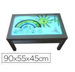 Table eclairage en bois de hetre superficie methacrylate blanc et lumieres led         90x55x45cm
