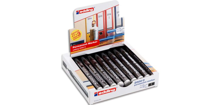 Marqueur permanent edding 2000c pointe ogive tracé 1,5-3mm corps aluminium value pack 17+3 unités