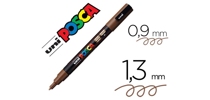 Marqueur posca pc3m base eau pointe conique fine 0,9-1,3mm sans odeurs/alcool/solvant    tous supports coloris marron