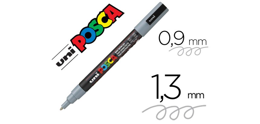 Marqueur posca pc3m base eau pointe conique fine 0,9-1,3mm sans odeurs/alcool/solvant    tous supports coloris gris