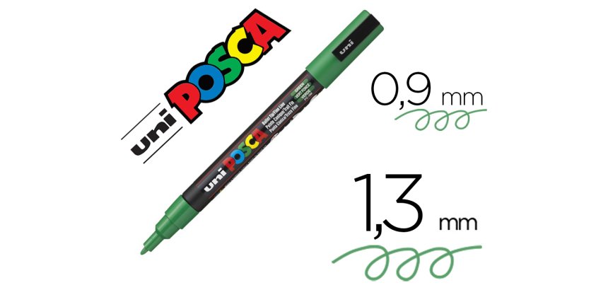 Marqueur posca pc3m base eau pointe conique fine 0,9-1,3mm sans odeurs/alcool/solvant    tous supports coloris vert