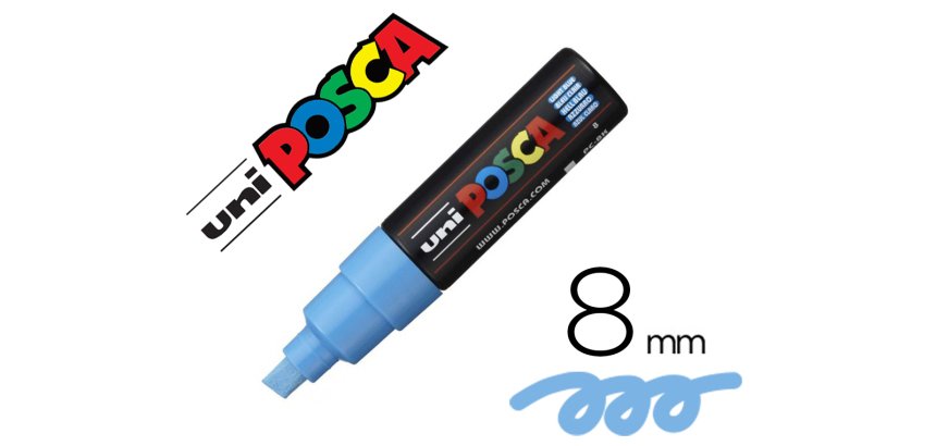 Marqueur posca pc8k base eau pointe biseautee large 8mm    sans odeurs/alcool/solvant    tout supports coloris bleu