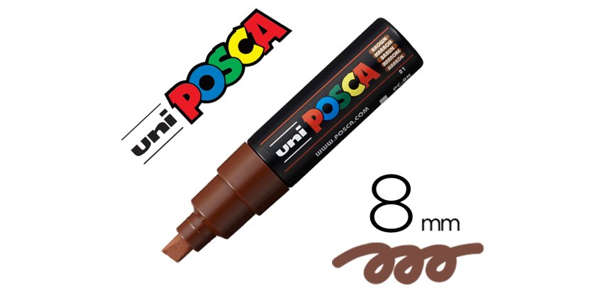 Marqueur posca pc8k base eau pointe biseautee large 8mm    sans odeurs/alcool/solvant    tout supports coloris marron