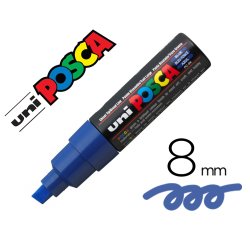 Marqueur posca pc8k base eau pointe biseautee large 8mm    sans odeurs/alcool/solvant    tout supports coloris bleu
