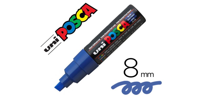 Marqueur posca pc8k base eau pointe biseautee large 8mm    sans odeurs/alcool/solvant    tout supports coloris bleu