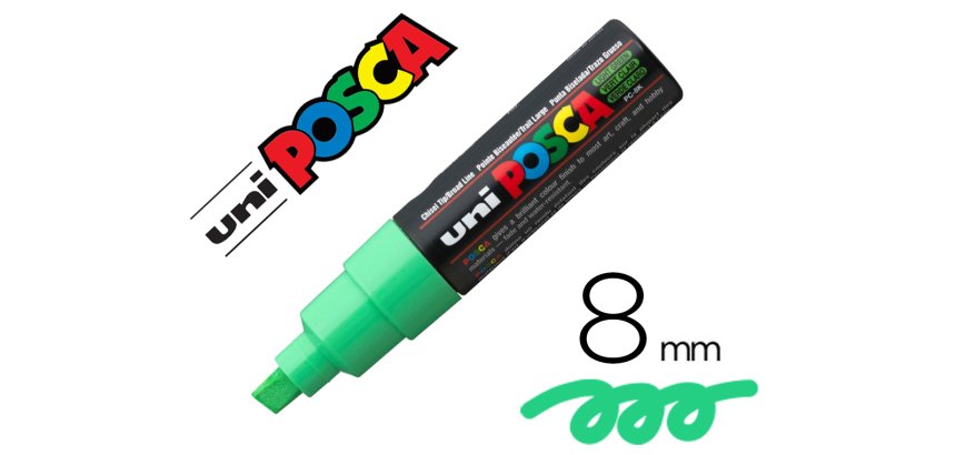 Marqueur posca pc8k base eau pointe biseautee large 8mm    sans odeurs/alcool/solvant    tout supports coloris vert