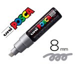 Marqueur posca pc8k base eau pointe biseautee large 8mm    sans odeurs/alcool/solvant    tout supports coloris argent