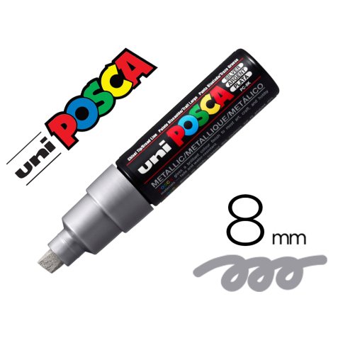 Marqueur posca pc8k base eau pointe biseautee large 8mm    sans odeurs/alcool/solvant    tout supports coloris argent