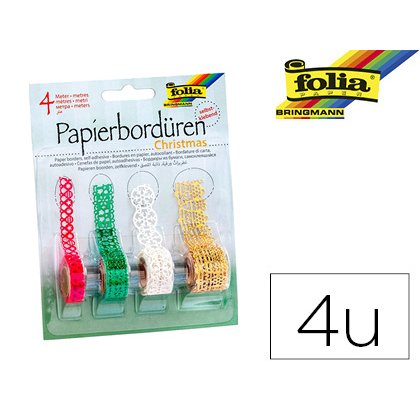 Bordure en papier autocollant folia christmas longueur 1m 4 rouleaux