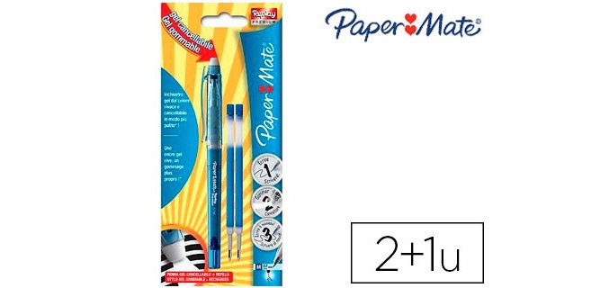 Roller paper mate replay premium encre effaçable 2 recharges bleues offertes blister