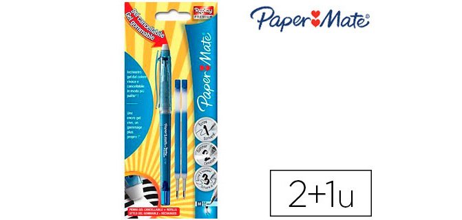 Roller paper mate replay premium encre effaçable 2 recharges bleues offertes blister