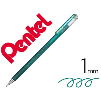 Roller gel pentel hybrid dual metallic pointe bille 1mm effets couleur selon angle encre coloris bleu/vert métallique