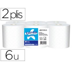 Bobine essuyage amoos estrela dévidage central 2 plis 390 services paquet de 6 rouleaux