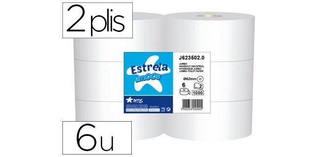 Papier hygiénique amoos jumbo 2 plis 350m paquet 6 rouleaux