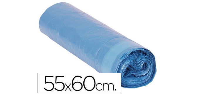 Sac poubelle domestique 55x60cm liens coulissants calibre 120 capacité 23l coloris bleu rouleau 20 unités