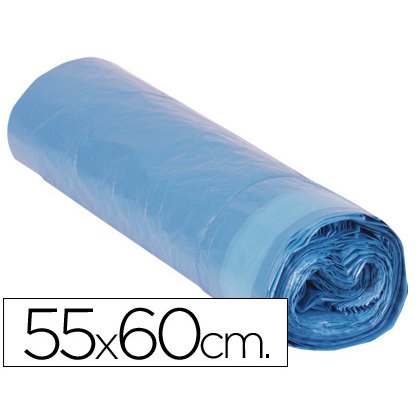 Sac poubelle domestique 55x60cm liens coulissants calibre 120 capacité 23l coloris bleu rouleau 20 unités