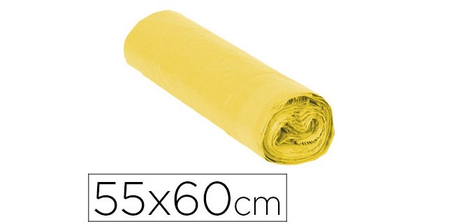Sac poubelle domestique 55x60cm liens coulissants calibre 120 capacite 30l coloris jaune rouleau 15 unites