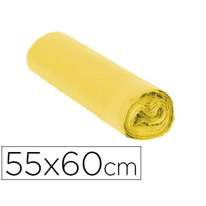 Sac poubelle domestique 55x60cm liens coulissants calibre 120 capacité 23l coloris jaune rouleau 15 unités