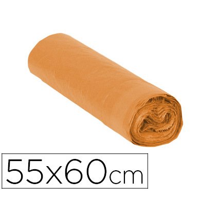 Sac poubelle domestique 55x60cm liens coulissants calibre 120 capacité 23l coloris orange rouleau 15 unités