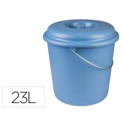Poubelle plastique résistant couvercle poignée métallique utilise sacs 52/55x60cm 23l coloris bleu