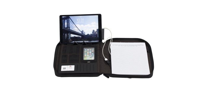 Conférencier alba en tissu a4 fermeture zip et recharge batterie 25x34x1,5cm