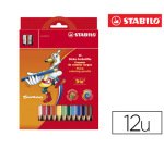 Crayon couleur stabilo trio long bois triangulaire 175mm mine large souple 4mm taille-crayons offert pochette 12u