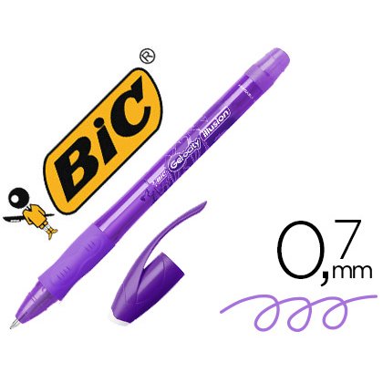 Stylo-bille bic gelocity illusion pointe moyenne 0.7mm encre gel effaçable et rechargeable coloris violet