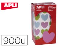 Gommette apli kids motif coeur 20x18mm multicolore rouleau 30 feuilles boîte 900 unités