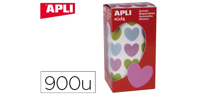 Gommette apli kids motif coeur 20x18mm multicolore rouleau 30 feuilles boîte 900 unités