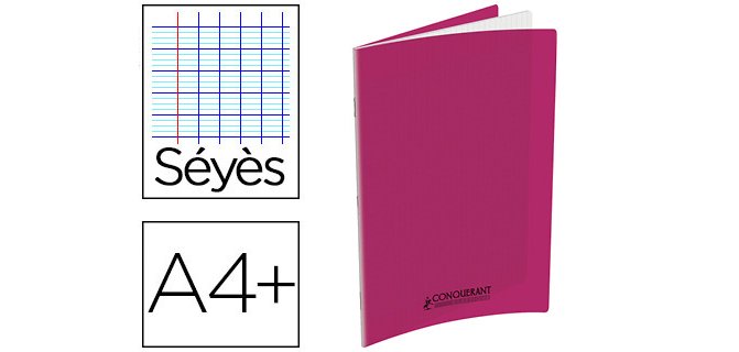 Cahier agrafé conquérant polypropylène a4+ 24x32cm 48 pages séyès 90g coloris rose