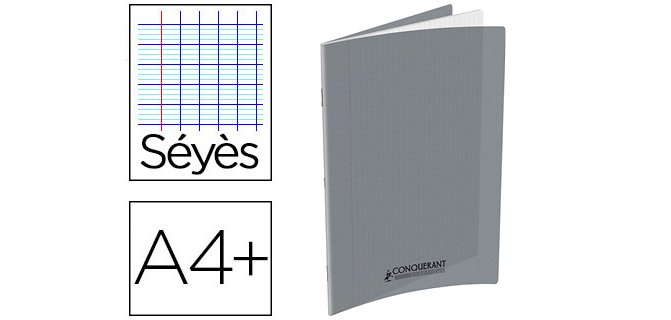 Cahier agrafé conquérant polypropylène a4+ 24x32cm 48 pages séyès 90g coloris gris