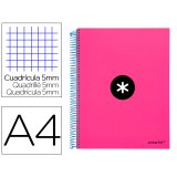 Cahier spirale antartik a4 240p 90g couverture rembordee quadrillage 5mm 4 trous       coil-lock coloris rose fluo