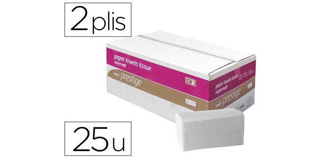 Essuie-mains cellulose haut de gamme 150 feuilles 2 plis 23x24cm paquet 25 unités