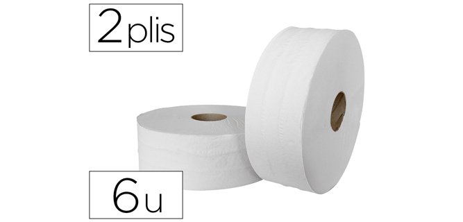 Papier toilette jumbo pure ouate blanche lisse prédécoupé 2 plis 320m paquet 6 rouleaux
