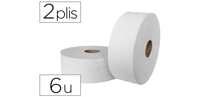 Papier toilette jumbo pure ouate blanche lisse prédécoupé 2 plis 320m paquet 6 rouleaux